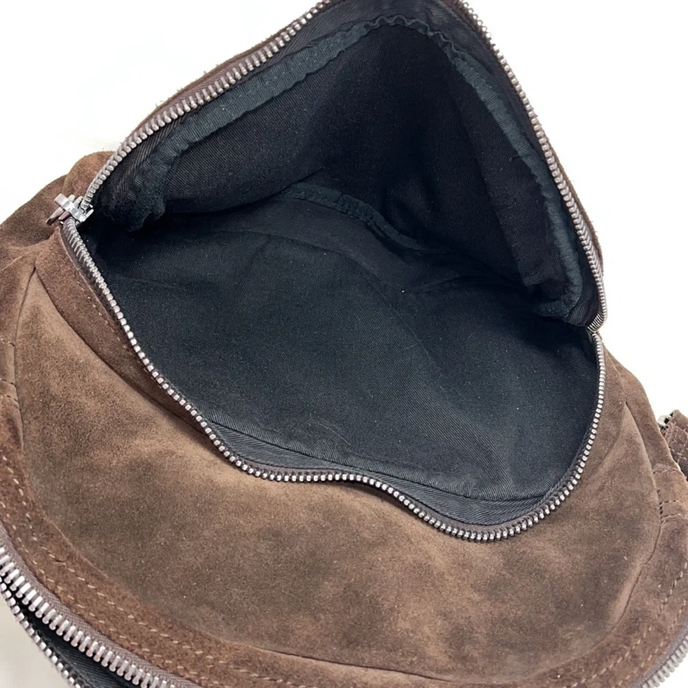 Sissi Rossi Brown Suede Large Zippered Crossbody Bag